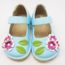 Light Blue Baby Girl Chaussures fleur 3D Chaussures souples en cuir